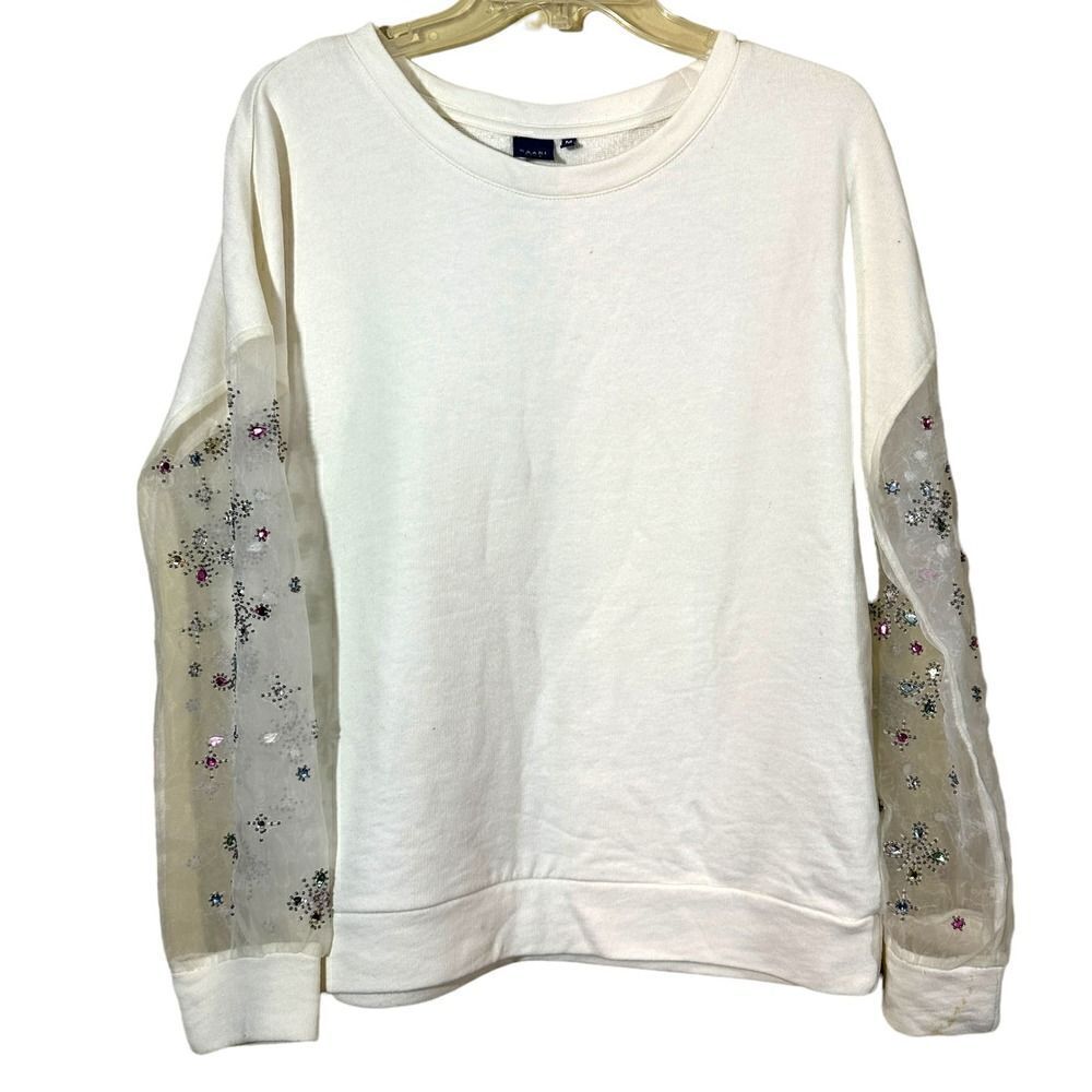 Kaari Blue Beaded Emellished Sleeves Sweatshirt Size Medium - Picture 2 of 8